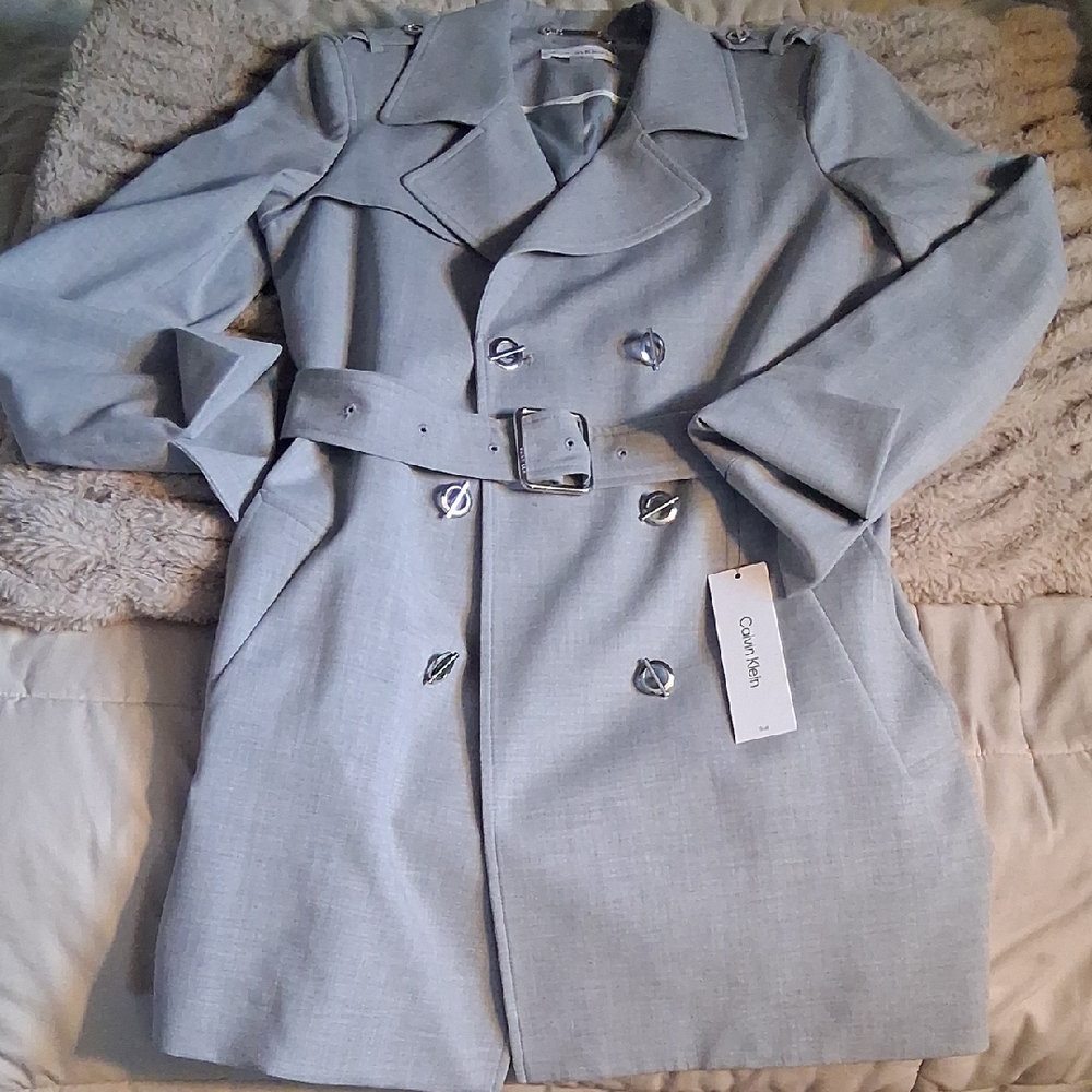 Calvin Klein Soft Gray Belted Coat